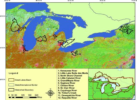 Great Lakes Basin Map Showing Us Tributaries Sampled In 201314