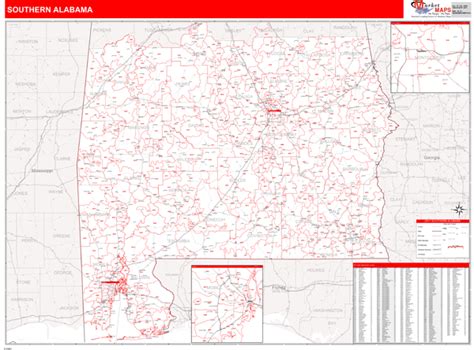 Alabama Southern Wall Map Red Line Style By Marketmap