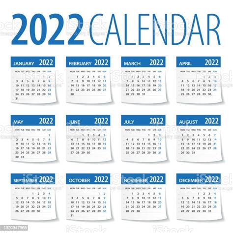 2022 Calendar Leaves Set Week Starts On Monday Vector Illustration