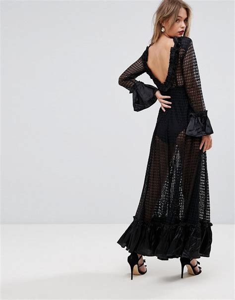 Asos All Over Lace Sheer Maxi Dress In Black Lyst