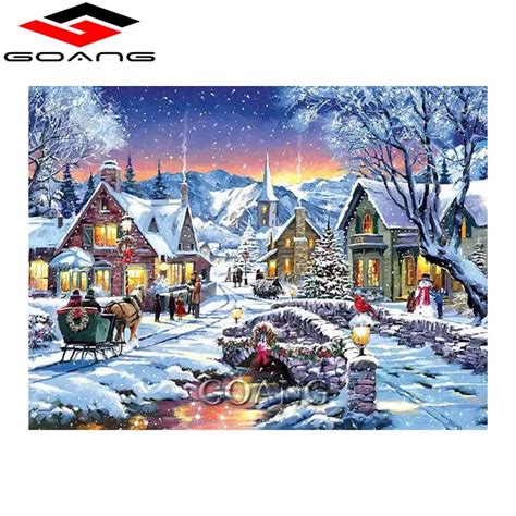 Needlework 5d Diy Diamond Painting Snow Scene Cross Stitch Kits Crystal