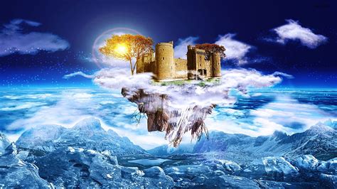 Fantasy Castle Bright Floating Island Castle Hd Wallpaper Peakpx