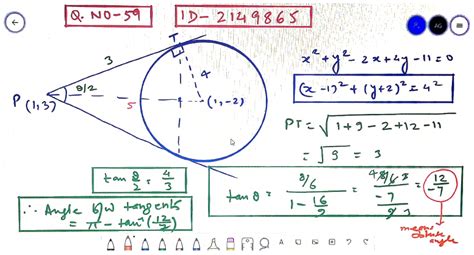 Find The Angle Between Pair Of Tangents Drawn From 13 To Circle X2y2 2x4y 110
