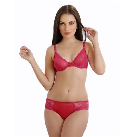 Set Of Bra And Panty Sexy Underwired Bra And Panty In Reddish Pink