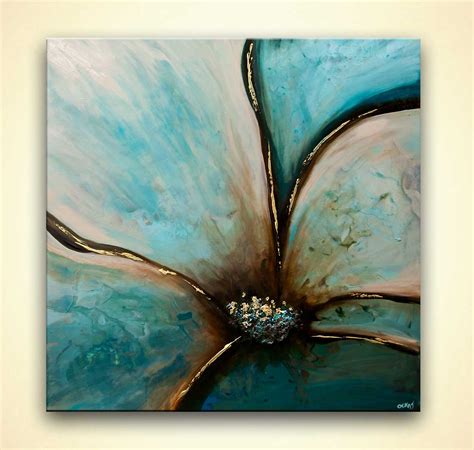 Painting For Sale Teal Flower Painting Textured Abstract