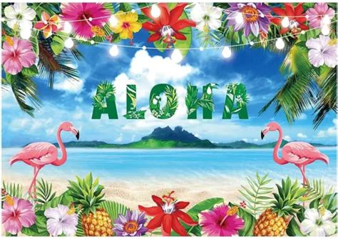 Summer Aloha Luau Party Backdrop Tropical Hawaiian Beach Seaside Flowers Photogr Picclick