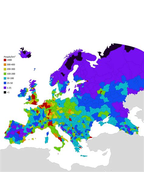 Europe Population Density Map By Subdivision All Data From Various Wikipedia Sources Ranging