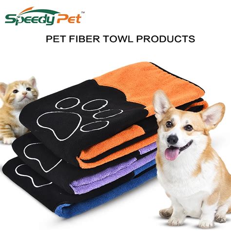 Super Pet Dog Drying Towel With Paw Striped Pocket Ultra Absorbent