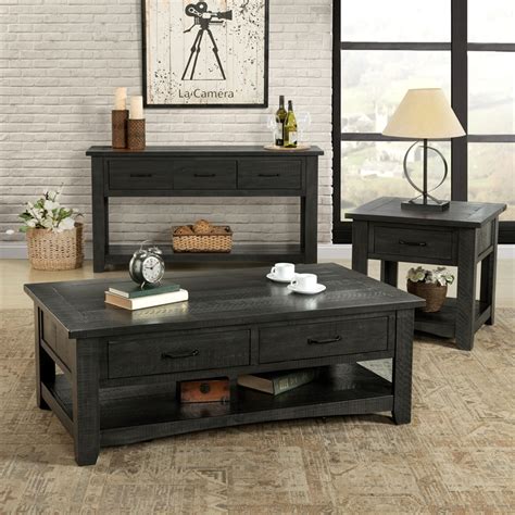 The use of a lighter rug under the front of your sofa can separate the dark colors and make the sofa color pop. Martin Svensson Home Rustic Solid Wood 2 Drawer Coffee Table Gray - 890129