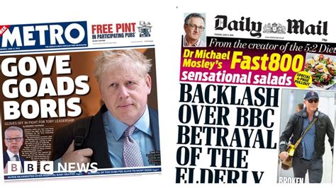 Newspaper Headlines Gove Goads Boris And The Bbc Faces Backlash