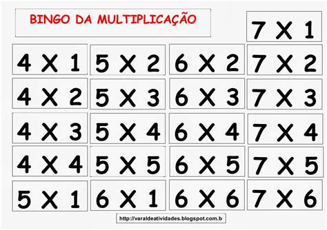 Varal De Atividades Bingo Da MultiplicaÇÃo