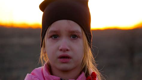 Sad Girl Crying During Sunset On Nature Closeup Stock Video Footage 00