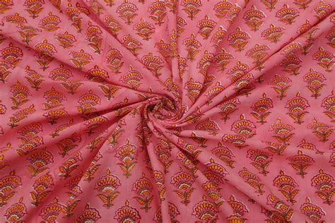 Pink Mughal Cotton Fabric By Yard Block Print Fabric India Etsy