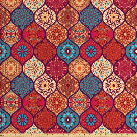 Ambesonne Moroccan Fabric by The Yard, Oriental Wavy Curvy ...