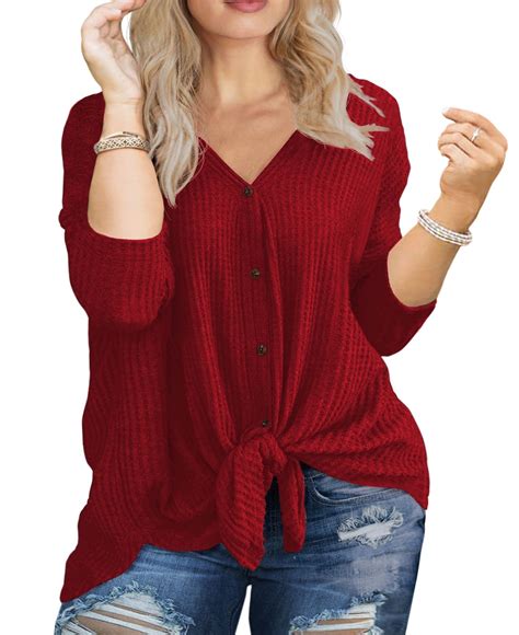 Cueply Womens Plus Size Tops Long Sleeve Shirts V Neck Blouses Button