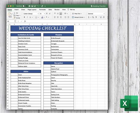 Lista De Verificación De La Boda Lista De Bodas De Excel Lista De Bodas Imprimible Lista De