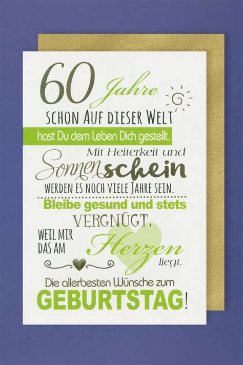 Bilder zum thema mit glückwünsche zum 60. 60 Geburtstag Karte Grußkarte Sonnenschein Foliendruck ...