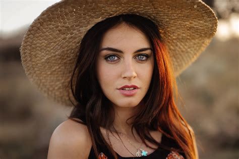 Women Aurela Skandaj Brunette Blue Eyes Face Hat Model Portrait Wallpapers Hd Desktop