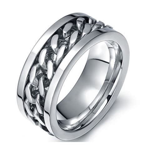 Men Women Unisex Stainless Steel Ring Chain Link Inlay Size 6 11