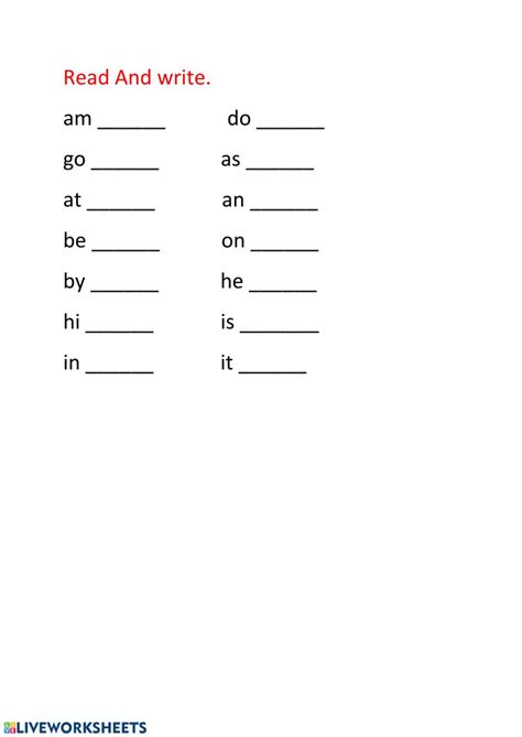 Printable Two Letter Word Worksheets