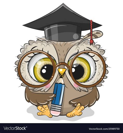 Clever Owl With Pencil And In Graduation Cap Vector Image Owl Cartoon