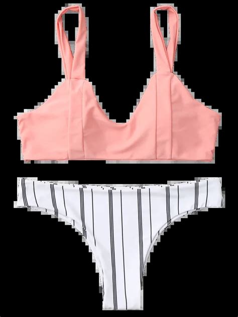 2018 Bikini Pink Top Stripe Bottom Women Sexy Bikinis Mujer Brasileno With Thong Two Piece