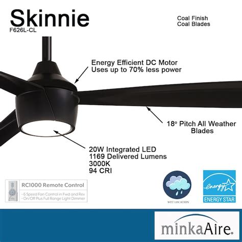 Minka Aire Skinnie 56 In Black Integrated Led Indooroutdoor Ceiling