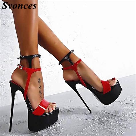 Red Black Summer Sandals Sexy Women High Heels Sandals Prom Fashion