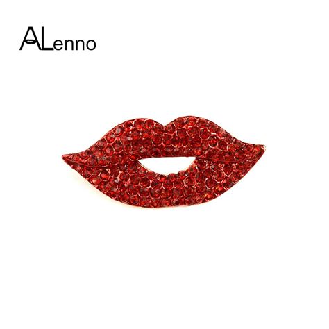 gorgeous sexy mouth red lips rhinestone for clothes pins and brooches for women 2018 new product
