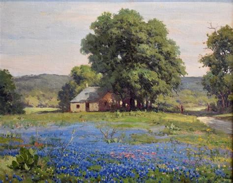 Robert Wood Texas Bluebonnets Hill Country Lanscape Painting For