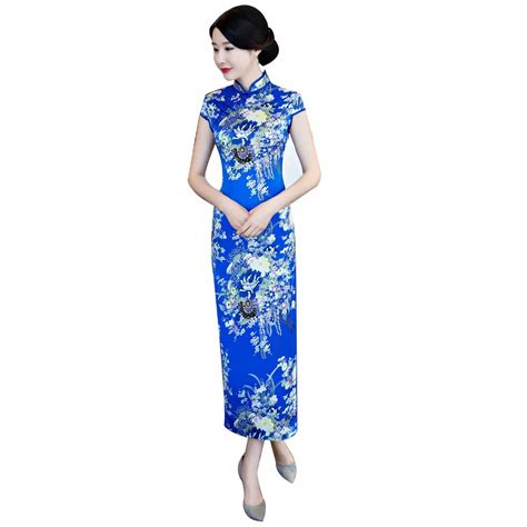 Shanghai Story Chinese Traditional Dress Qipao Faux Silk Chinese Cheongsam Folk Style Long