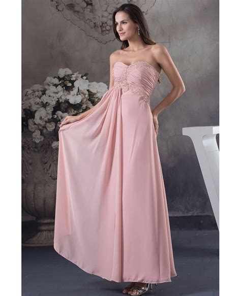 A Line Sweetheart Ankle Length Chiffon Prom Dress With Beading Op4588