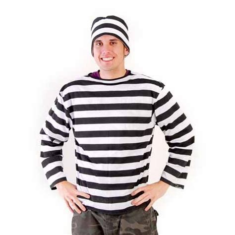 black and white striped prisoner costume shirt hamburgler thief robber adult