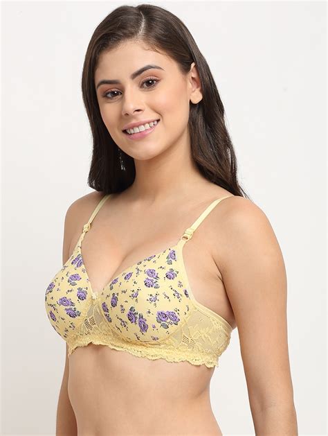 Buy Online Yellow Floral Lightly Padded Push Up Bra From Lingerie For