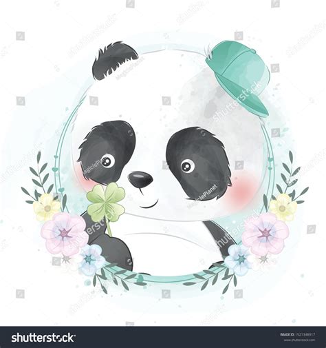 Cute Little Panda Portrait Flower Stock Vector Royalty Free