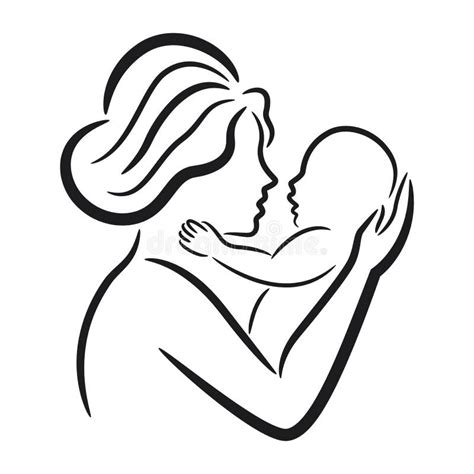 Mother And Her Baby Symbol Stock Vector Illustration Of Drawing