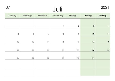 Kalender Juli 2021 Kleine Ziffern Im Querformat Kalendersu