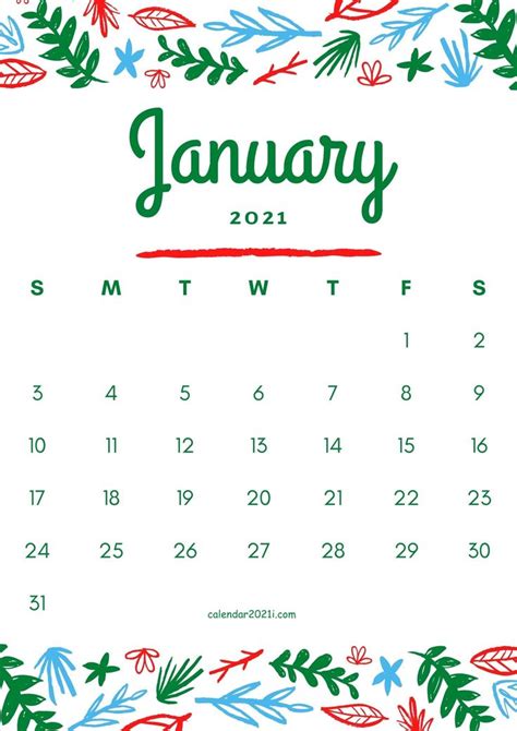 January 2021 Floral Calendar Printable Template Free Download