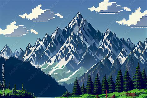 Pixel Art 8 Bit Mountains Ilustración De Stock Adobe Stock