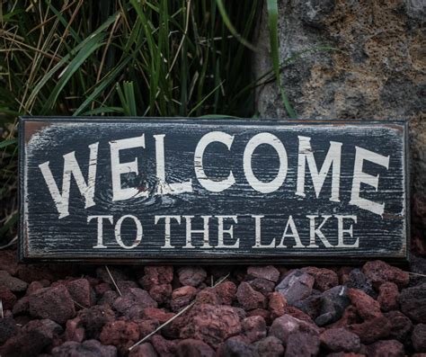 Welcome To The Lake Reclaimed Painted And Distressed Wood Sign