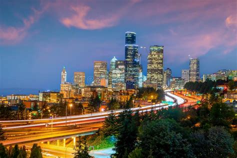 Seattle City Downtown Skyline Cityscape Of Washington State Stock Photo