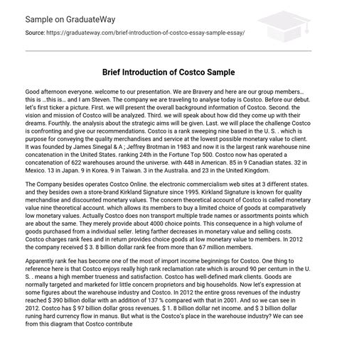 Brief Introduction Of Costco Sample Essay Example GraduateWay