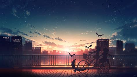Anime Girl Student Sunrise Scenery Art 4k Pc Hd Wallp
