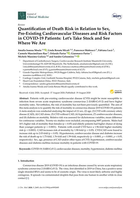 Pdf Quantification Of Death Risk In Relation To Sex Pre Existing Cardiovascular Diseases And