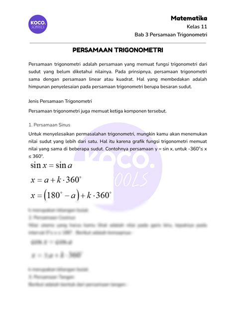 SOLUTION: Revision note matematika kelas 11 persamaan trigonometri