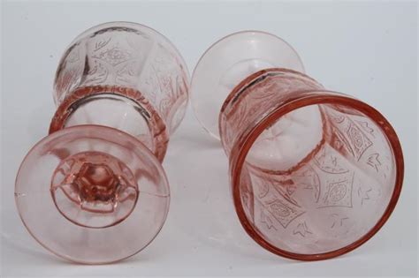 Vintage Pink Glass Water Glasses Recollection Reproduction Depression Glass Goblets