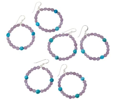 HSN Jay King Sterling Silver Lepidolite And Turquoise Hoop Drop