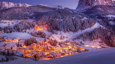 Hd Wallpaper Winter Snow Mountains Lights Valley Italy The