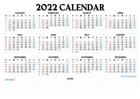2022 Calendar By Week Number Printable