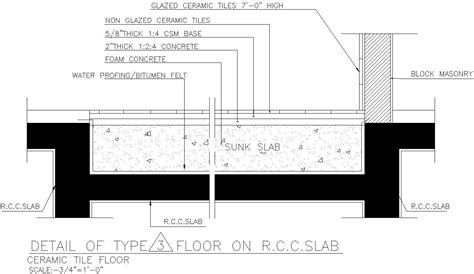 Detail Of Ceramic Tile Floor On Rcc Slab In Autocad Dwg File Cadbull